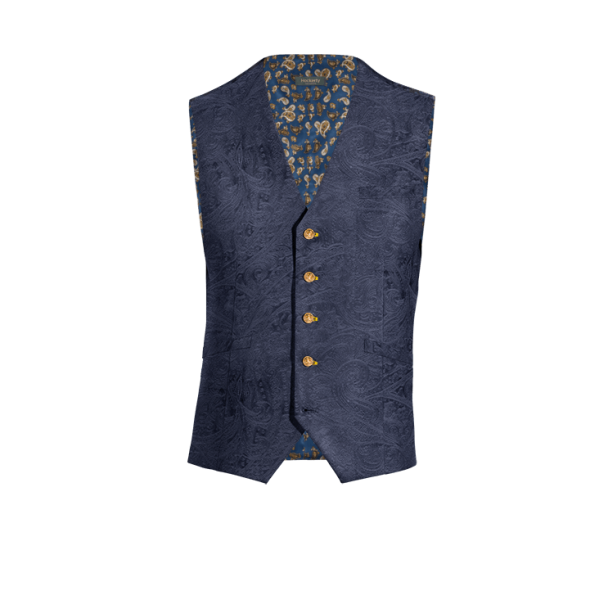 Navy Blue paisley Velvet Suit Vest with brass buttons