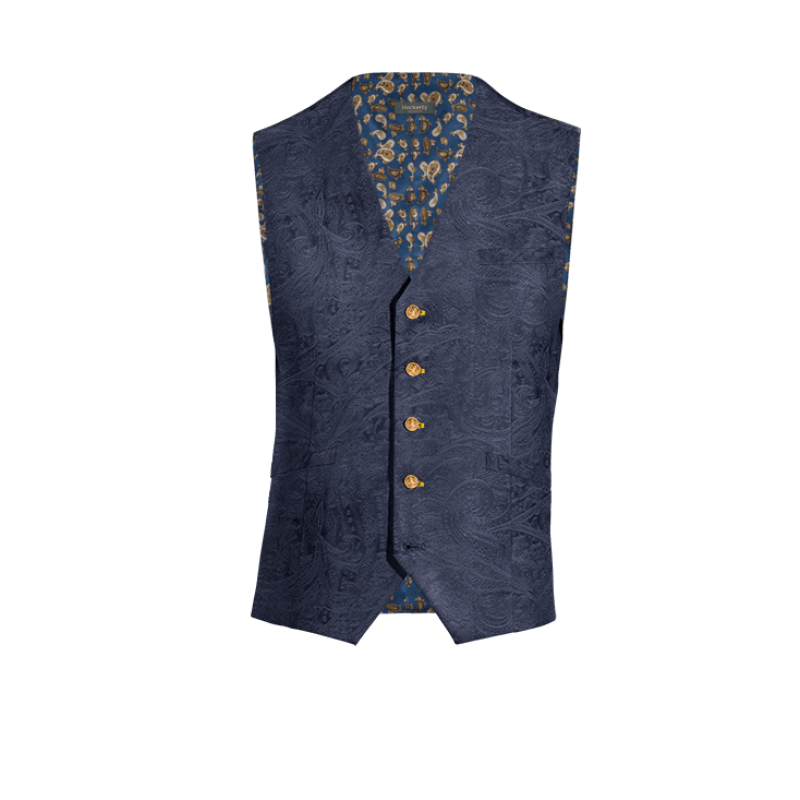 Navy Blue paisley Velvet Suit Vest with brass buttons