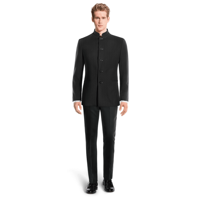 Black Wool Blends nehru Jacket with elbow patches