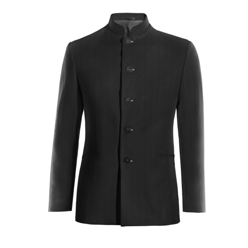 Black Wool Blends nehru Jacket with elbow patches