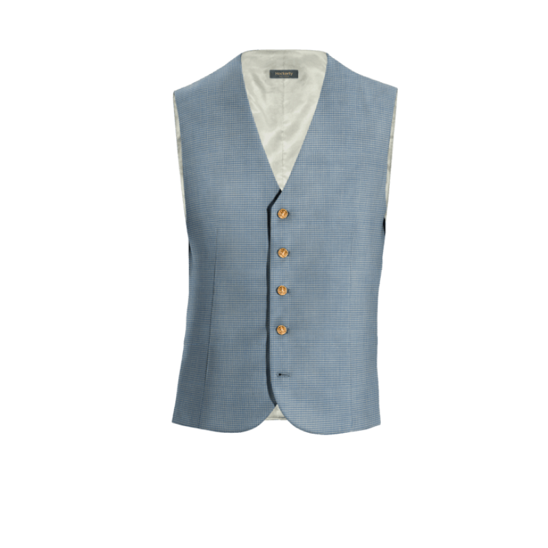 Light Blue Houndstooth 100% wool Vest with brass buttons
