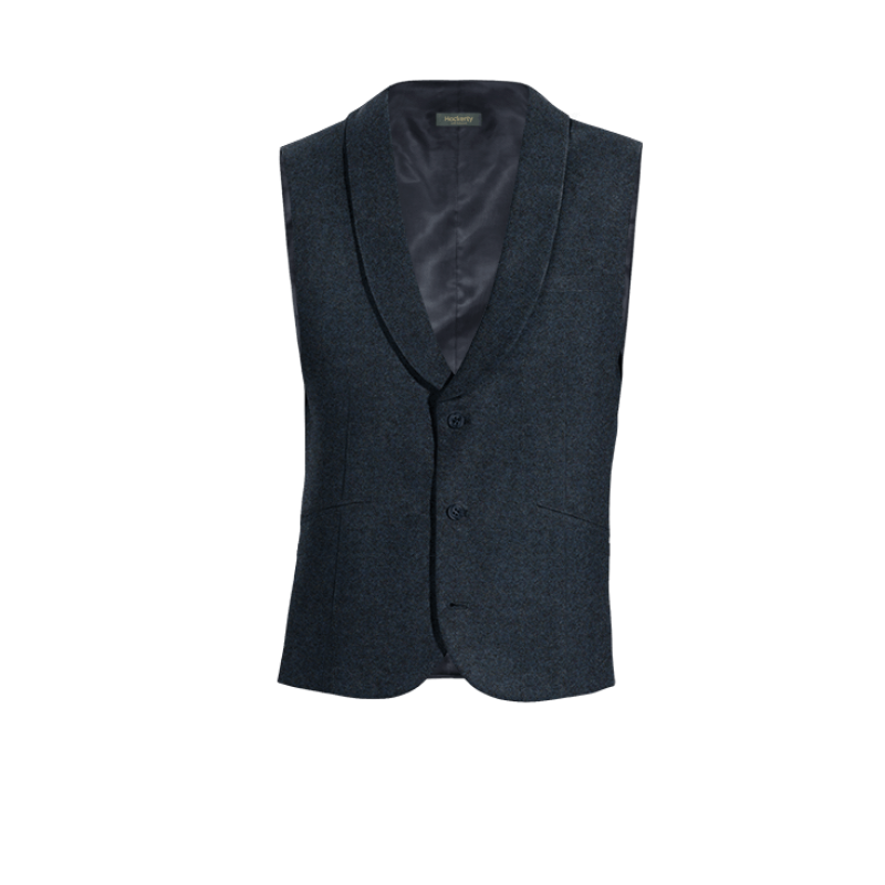 Navy Blue Tweed rounded lapel Vest