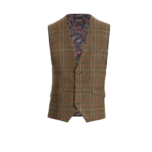 Brown Plaid Tweed Vest with brass buttons