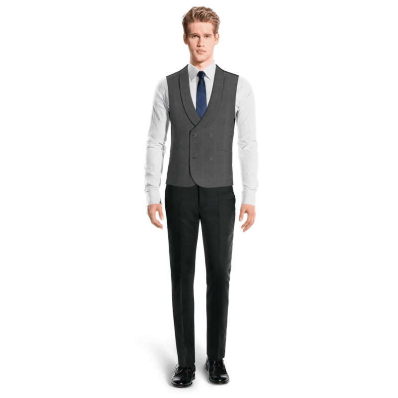 Grey pure wool shawl lapel double-breasted Vest