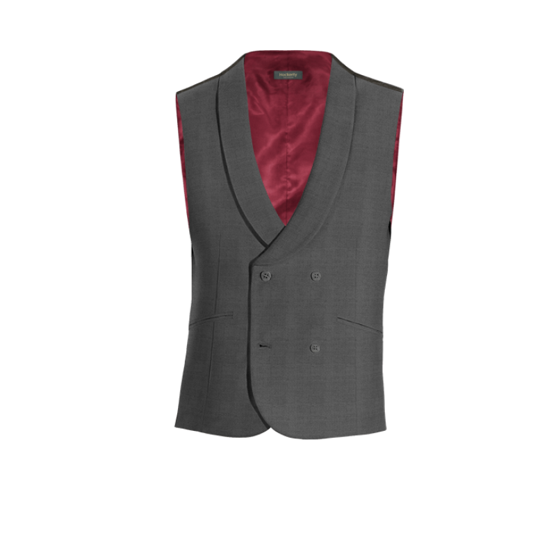 Grey pure wool shawl lapel double-breasted Vest