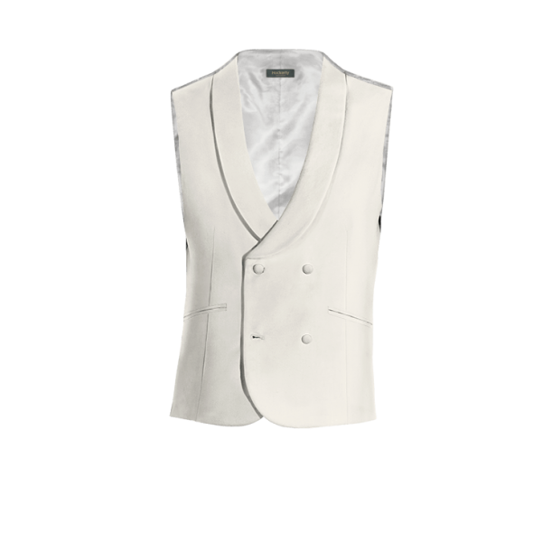 White Wool Blends rounded lapel double breasted Vest