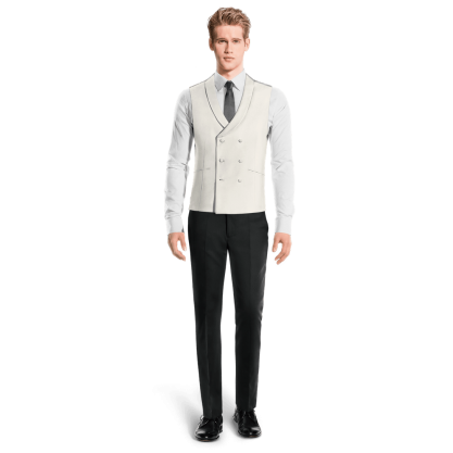 White Wool Blends round lapel double-breasted Vest