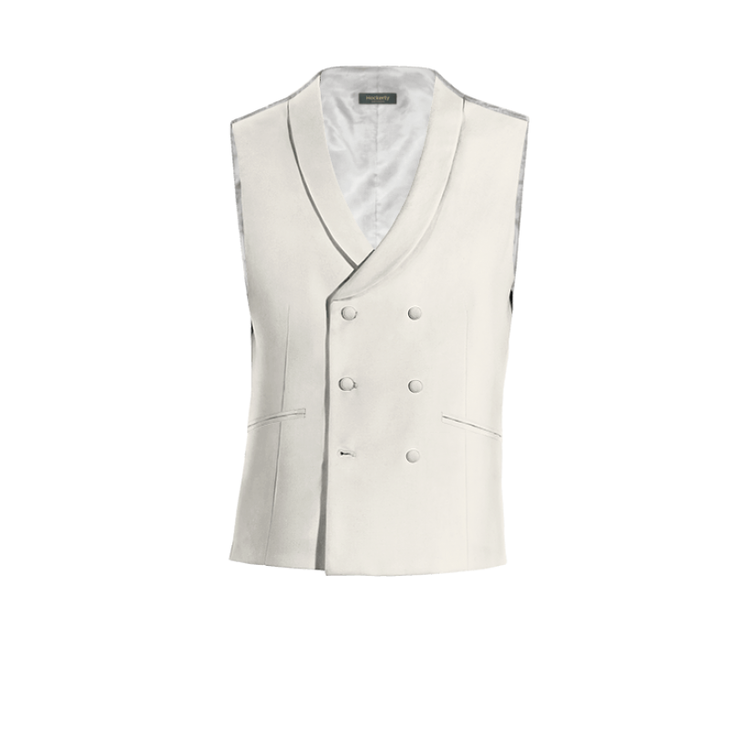 White Wool Blends round lapel double-breasted Vest