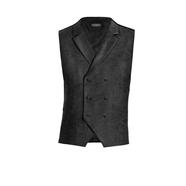 Black paisley Velvet lapeled double breasted Vest