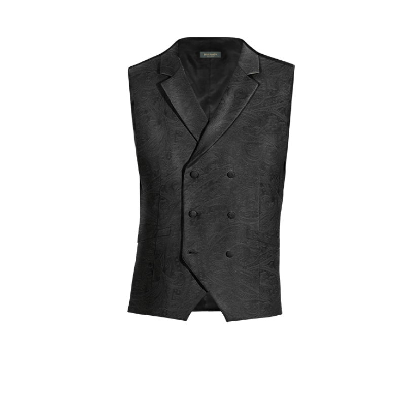 Black paisley Velvet lapeled double breasted Vest
