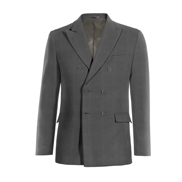 Grey Pure wool six buttons double-breasted peak lapel Blazer