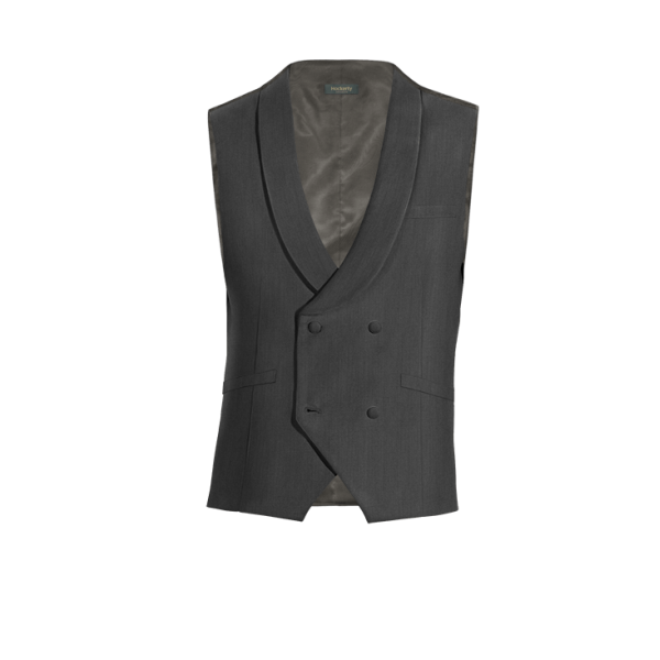 Dark Grey Wool Blends rounded lapel double breasted Vest