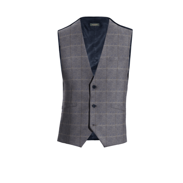 Blue Checkered Wool Blends Vest