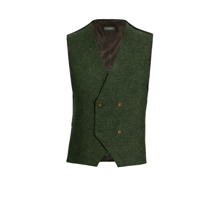 Green herringbone Tweed double breasted Vest