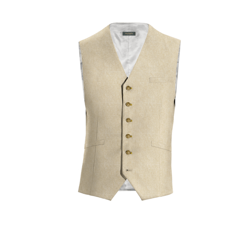 Sand linen Vest with brass buttons