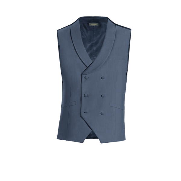 Steel Blue Wool Blends shawl lapel double breasted Vest