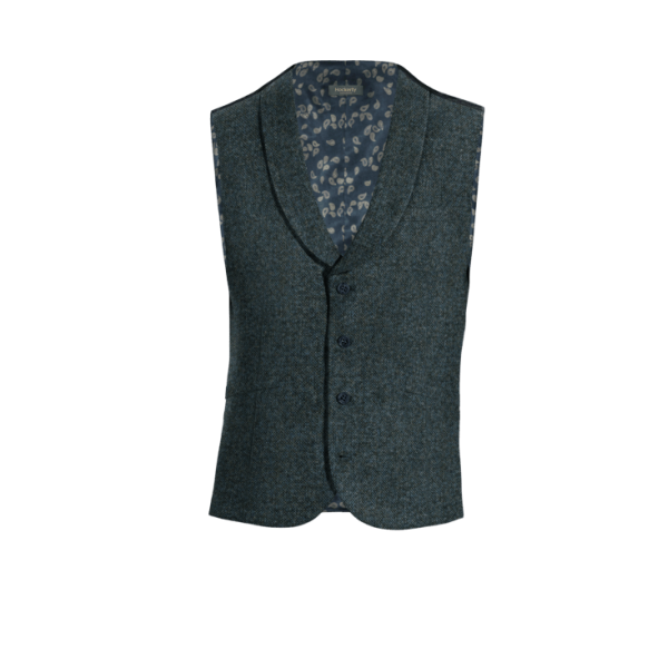 Blue rustic Tweed rounded lapel Vest