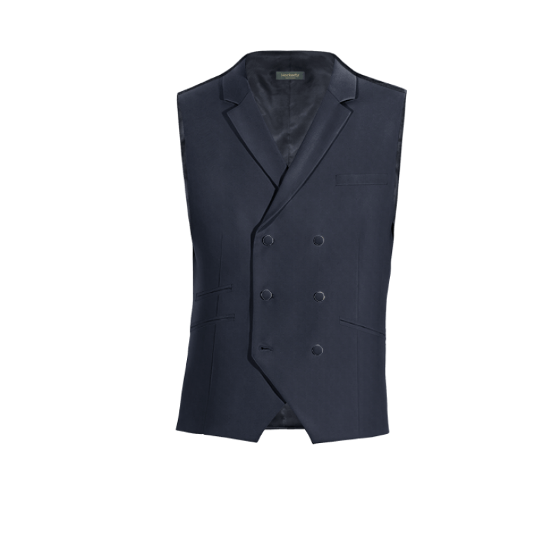 Navy Blue Wool Blends lapeled double breasted Vest with brass buttons