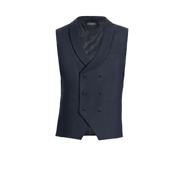 Navy Blue Wool Blends shawl lapel double-breasted Vest
