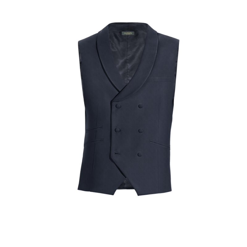 Navy Blue Wool Blends shawl lapel double-breasted Vest