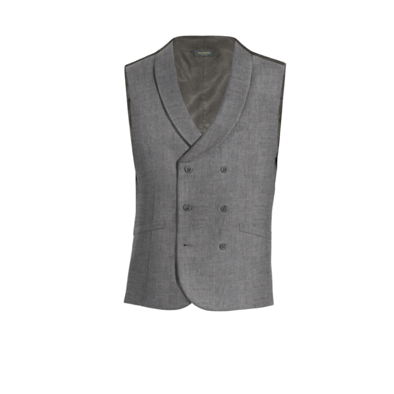 Grey rustic linen rounded lapel double breasted Vest