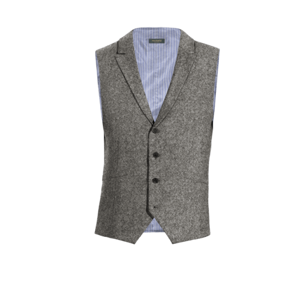 Light Grey rustic Tweed peak lapel Suit Vest