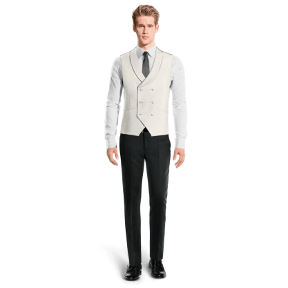 White Wool Blends round lapel double-breasted Suit Vest