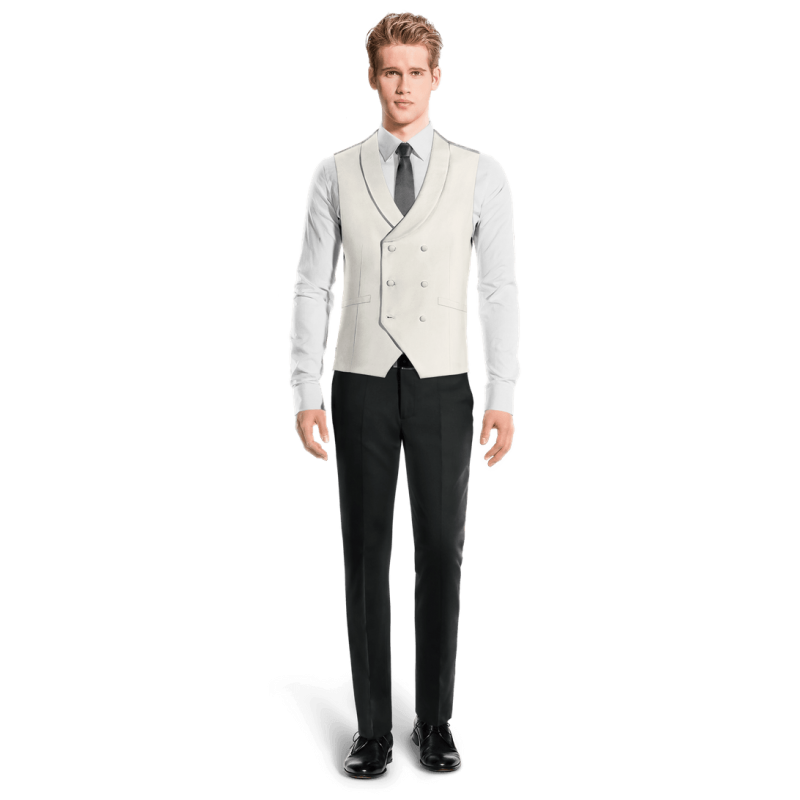 White Wool Blends round lapel double-breasted Suit Vest