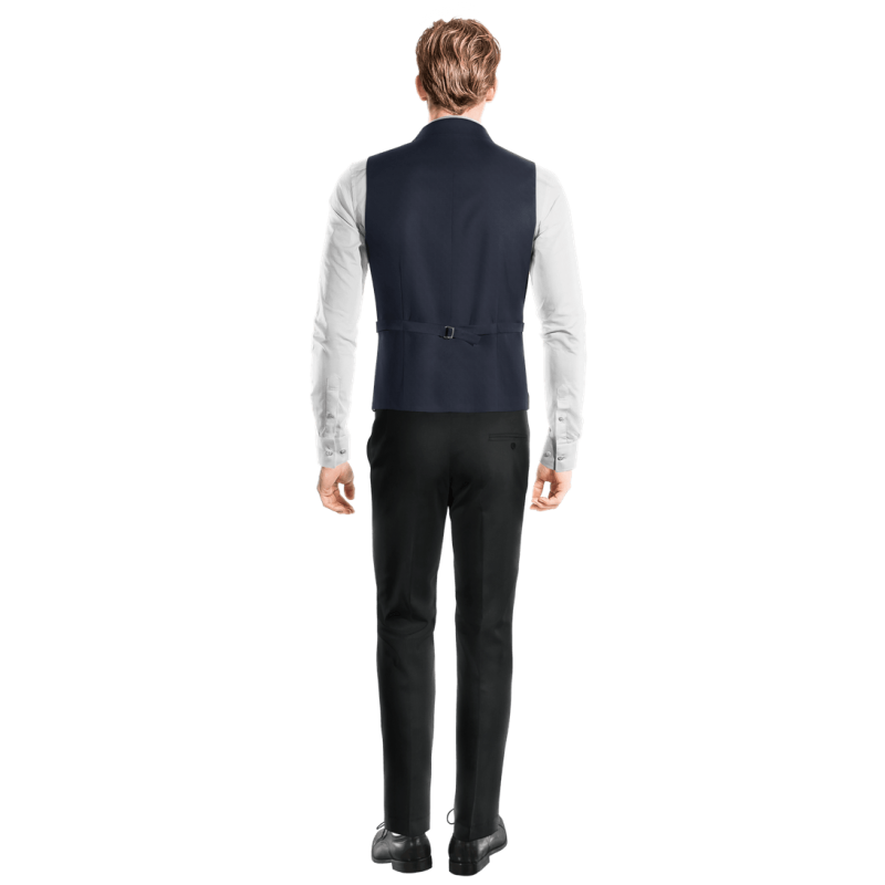 Navy Blue Wool Blends shawl lapel Suit Vest