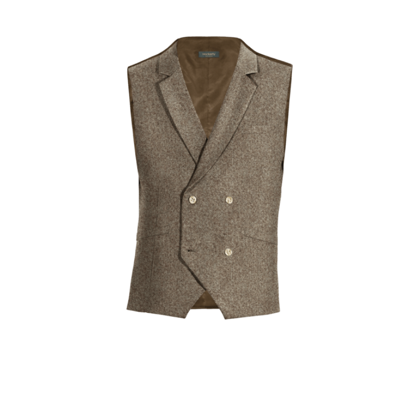 Light Brown rustic Tweed lapeled double-breasted Vest