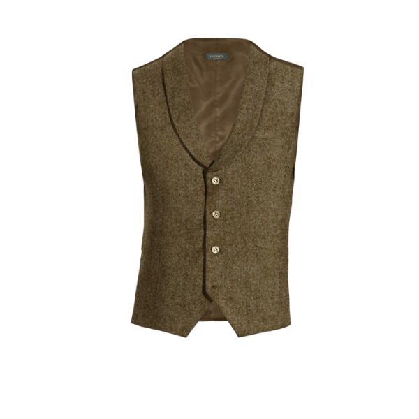 Brown rustic Tweed rounded lapel Dress Vest