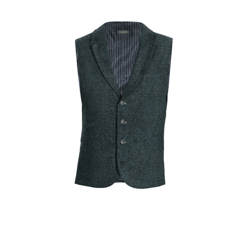 Blue rustic Tweed lapeled Vest with brass buttons