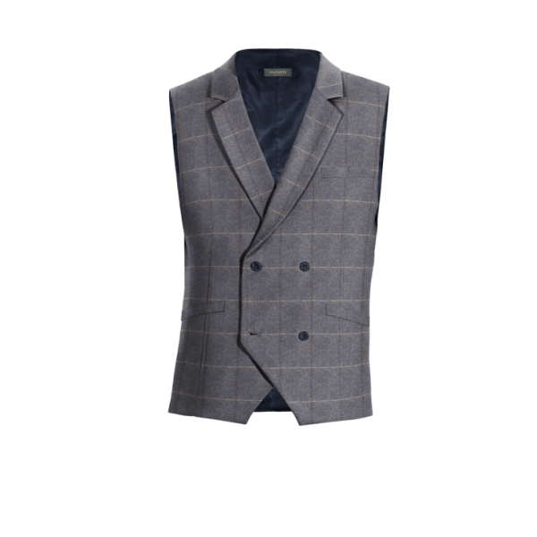 Blue Plaid Tweed lapeled double breasted Vest