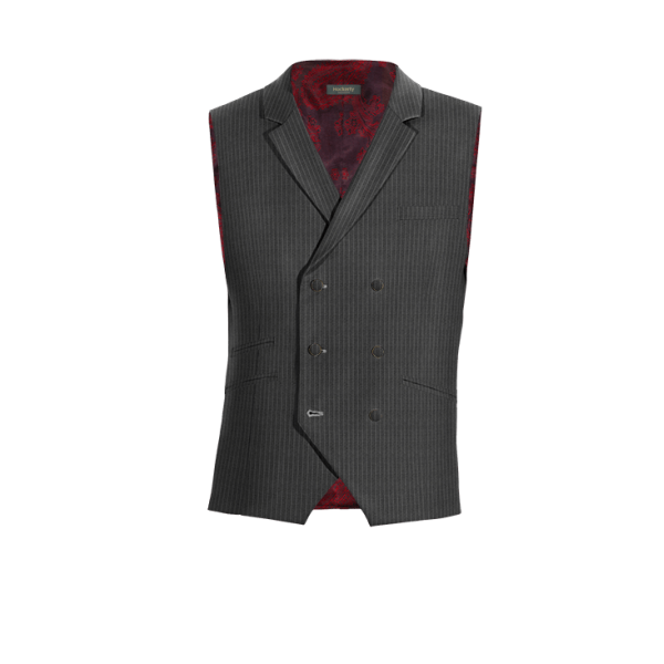 Dark Grey striped 100% wool lapeled double-breasted Vest with brass buttons
