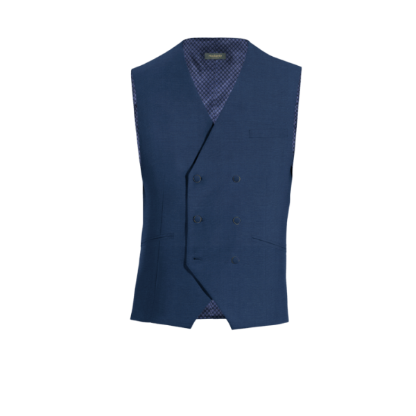 Royal Blue Wool Blends double breasted Suit Vest with brass buttons