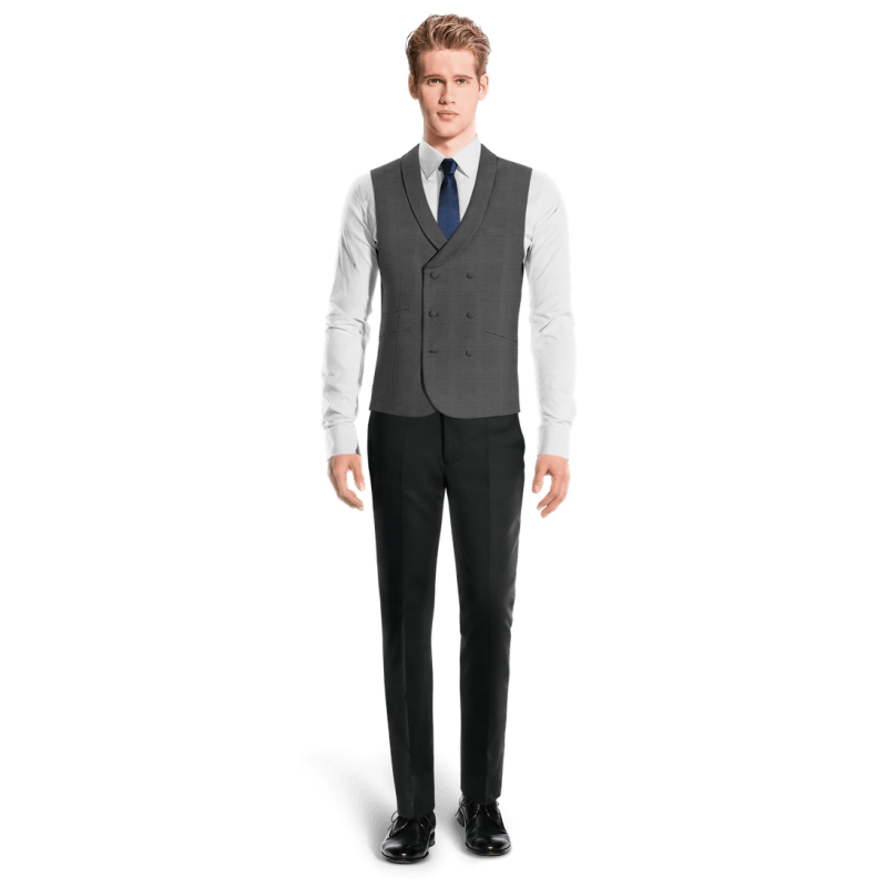 Grey 100% wool round lapel double breasted Vest