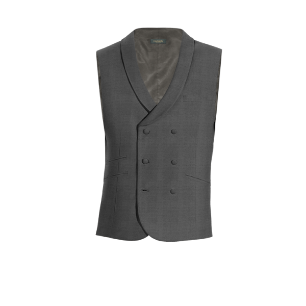 Grey 100% wool round lapel double breasted Vest