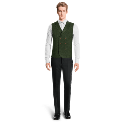 Green herringbone Tweed peak lapel double-breasted Vest