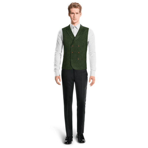 Green herringbone Tweed peak lapel double-breasted Vest