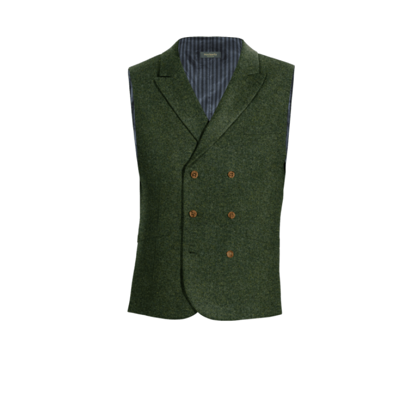 Green herringbone Tweed peak lapel double-breasted Vest