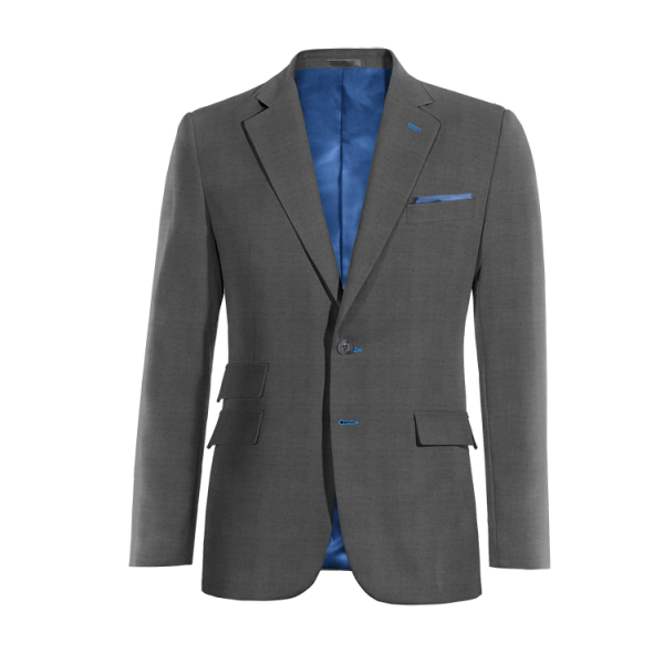 Grey Pure wool wide lapel Suit Jacket with pocket square