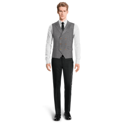 Grey linen peak lapel double breasted Suit Vest with brass buttons