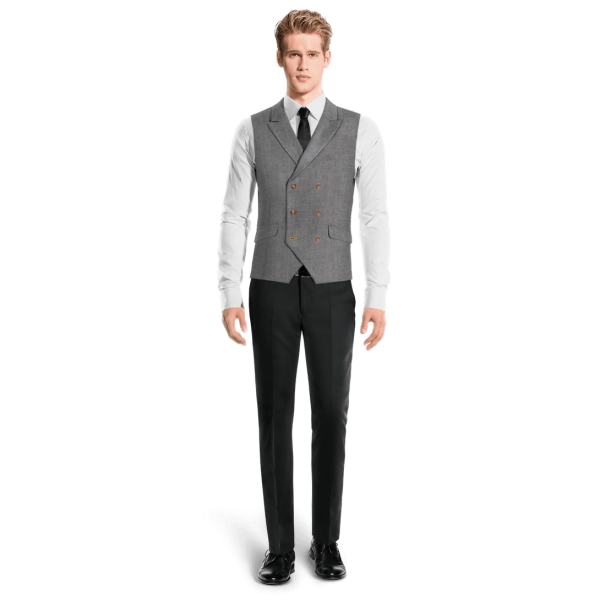 Grey linen peak lapel double breasted Suit Vest with brass buttons