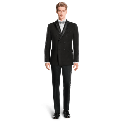 Black double breasted peak lapel Tuxedo Jacket with handkerchief