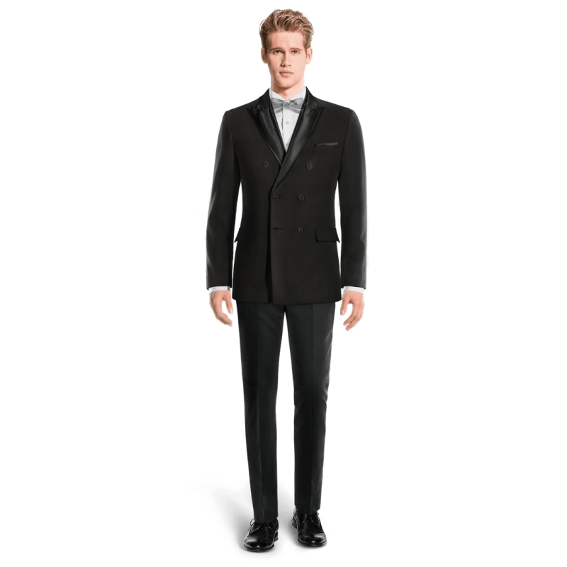 Black double breasted peak lapel Tuxedo Jacket with handkerchief