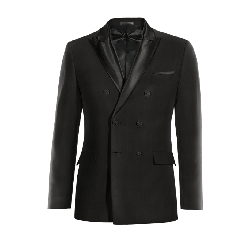 Black double breasted peak lapel Tuxedo Jacket with handkerchief