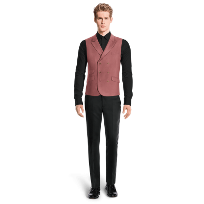 Pink Polyester groom peak lapel double-breasted Vest with brass buttons