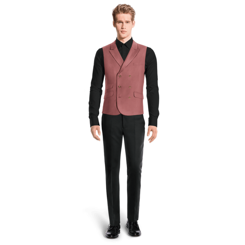 Pink Polyester groom peak lapel double-breasted Vest with brass buttons