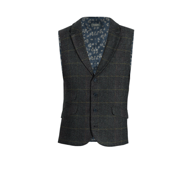 Blue Plaid Tweed lapeled Dress Vest