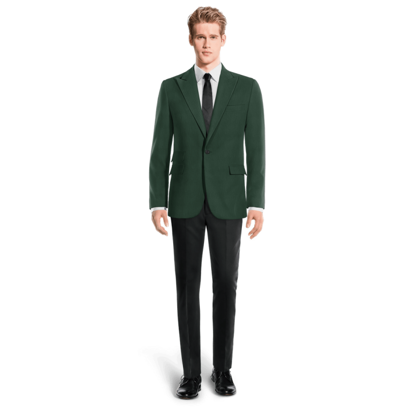 Green Wool Blends peak lapel 1-button Suit Jacket